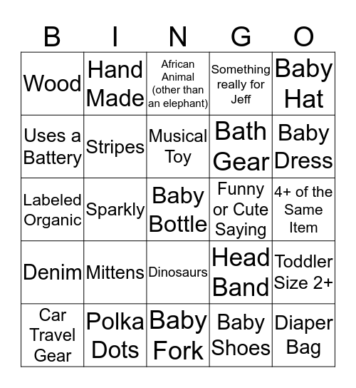 Jeff & Suzie’s Baby Shower Bingo Card