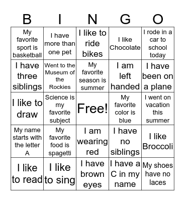 Getting to know you Bingo! Bingo Card