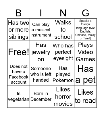 Find Someone  Bingo Card