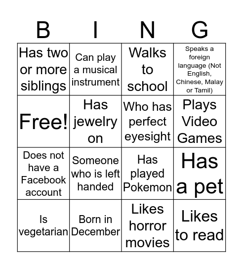 Find Someone  Bingo Card