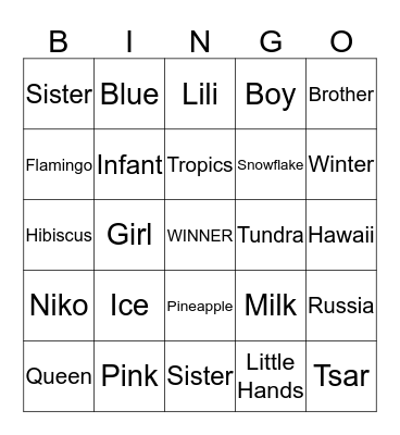Lili vs. Niko Bingo!  Bingo Card
