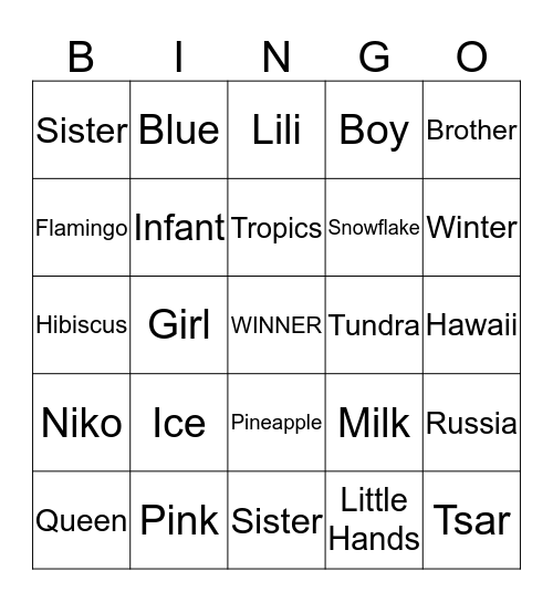Lili vs. Niko Bingo!  Bingo Card