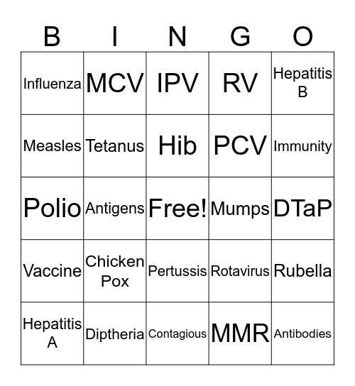 Vaccines Bingo Card