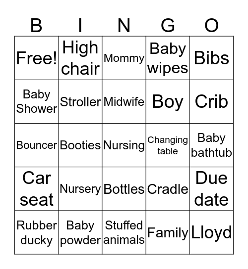 Jayati's Baby Shower Bingo Card