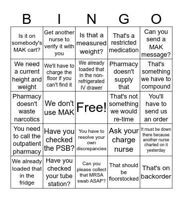 Pharmacy BINGO Card