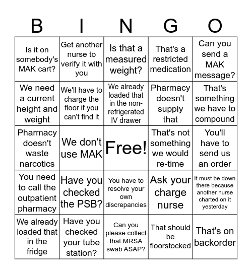 Pharmacy BINGO Card