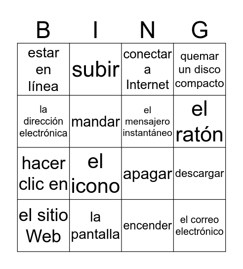 7.1 Vocab Bingo Card