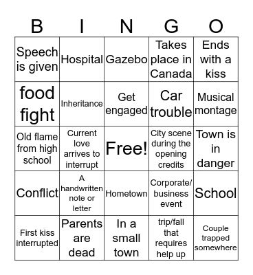 Hallmark Movie Bingo Card