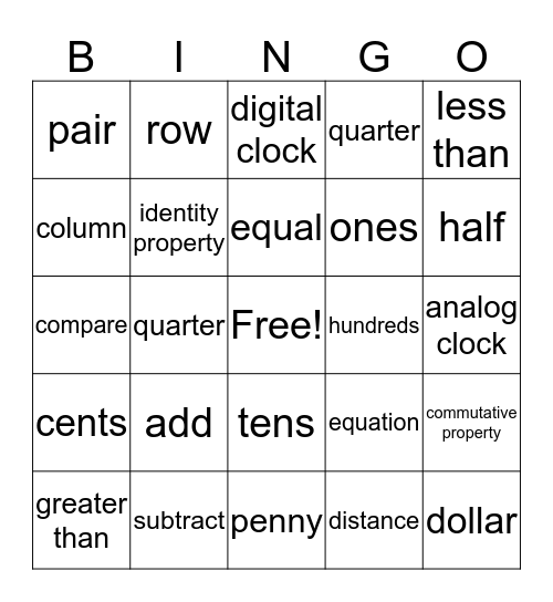 Math Words! Bingo Card