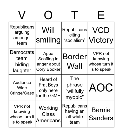 VCD vs VCR Bingo Card