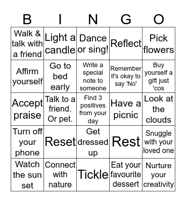 Self Love Bingo Card