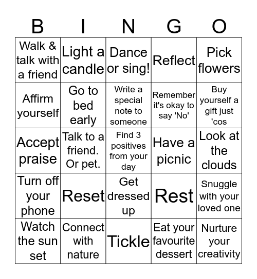 Self Love Bingo Card