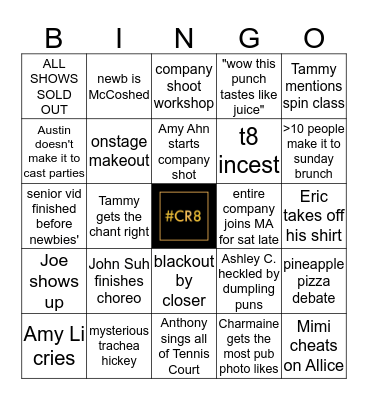 Crazy Rich 8sians Bingo Card