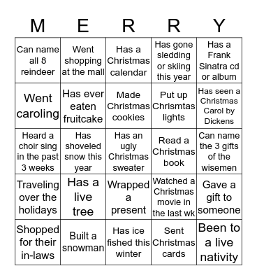 Christmas Human Bingo Card