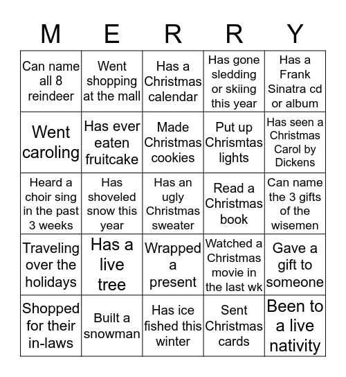 Christmas Human Bingo Card