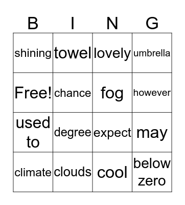 Weather Bingo Card