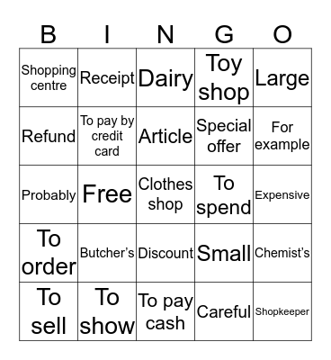 English unit 2 Bingo Card