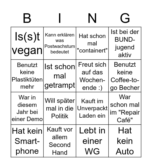 Konsum Bingo Card