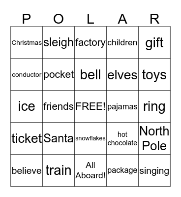 Polar Express Bingo Card