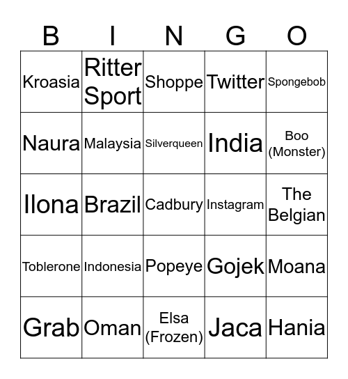 Riana Bingo Card