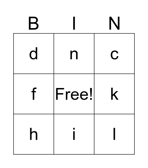Alphabet Bingo Card