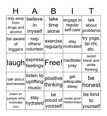 Healthy Habits Bingo Card