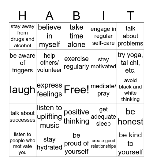 Healthy Habits Bingo Card