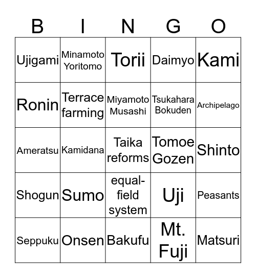 Japan Bingo Card