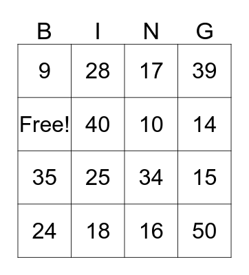 Valentine Math Bingo Card