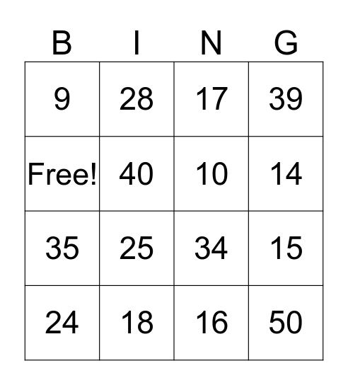 Valentine Math Bingo Card