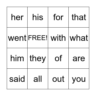 Red Sight Words Bingo Card