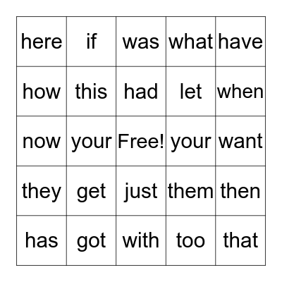 Orange Sight Words Bingo Card