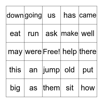 Yellow Sight Words Bingo Card