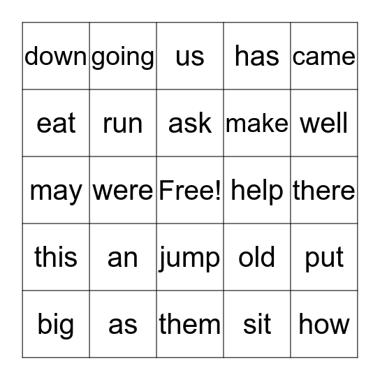 Yellow Sight Words Bingo Card