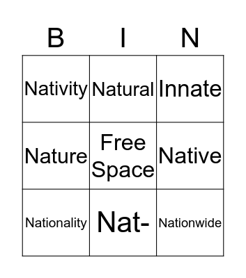 BINGO  Bingo Card