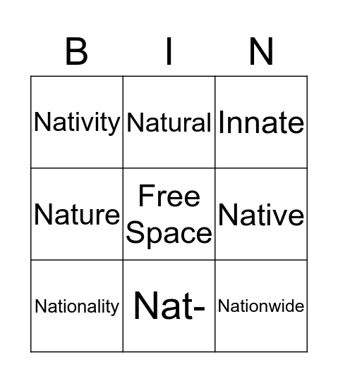 BINGO  Bingo Card