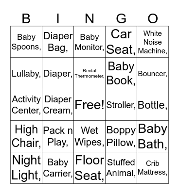 Andrea's Baby Shower Bingo Card