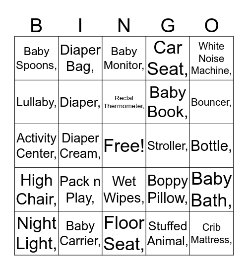 Andrea's Baby Shower Bingo Card