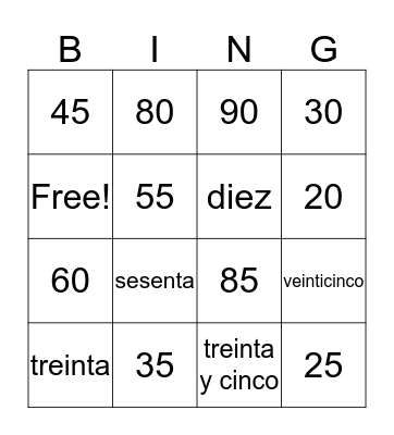 De cinco en cinco Bingo Card