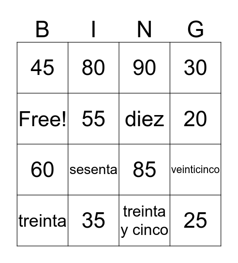 De cinco en cinco Bingo Card