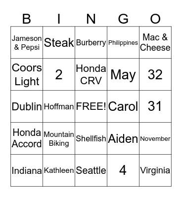 Untitled Bingo Card