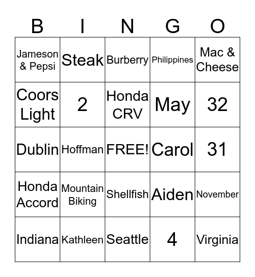 Untitled Bingo Card