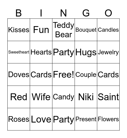 Valentine's Day Bingo  Bingo Card