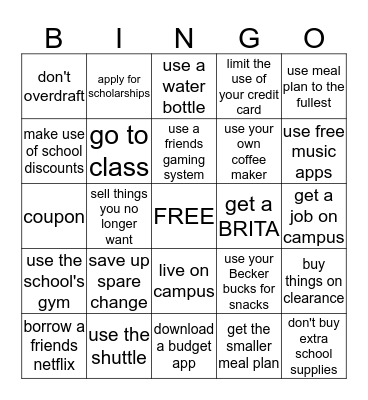 Quick $aving$ in College Bingo Card