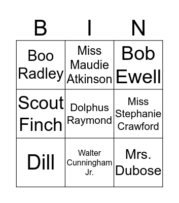 Motivation in To Kill a Mockingbird Bingo Card