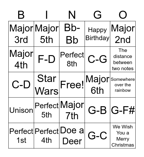 Intervals Bingo Card