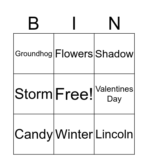 February Bingo Card