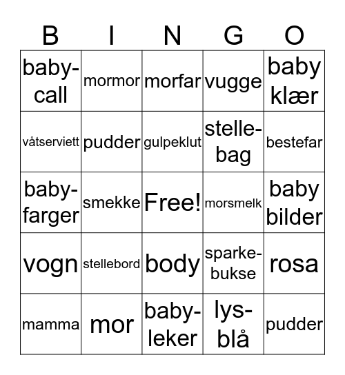 Baby shower Bingo Card