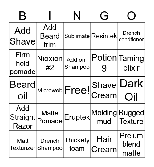 Stylist (Non barber) Bingo Card