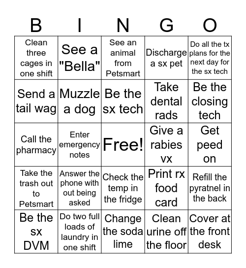 Vet Bingo 2/11 Bingo Card